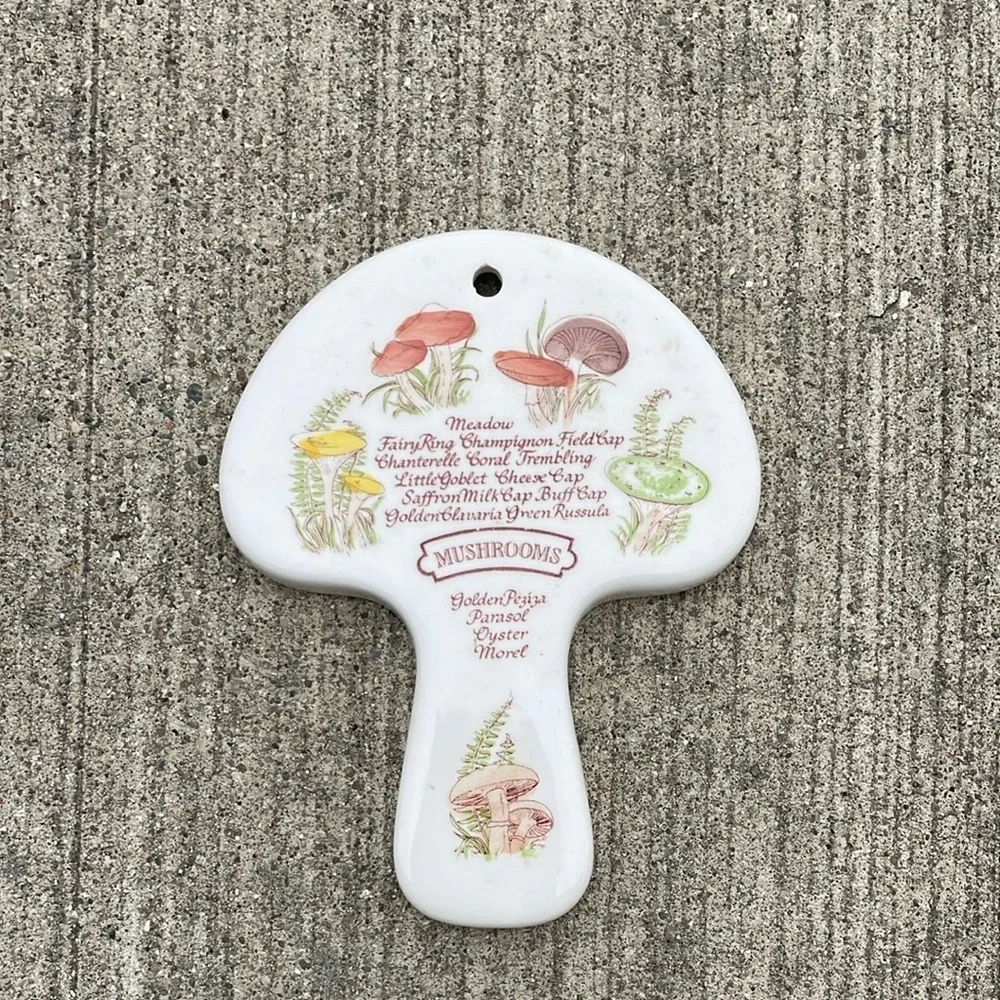 Vintage 1980 Avon Mushroom Spoon Rest Ceramic Wall Hanging Hand Painted Brazil